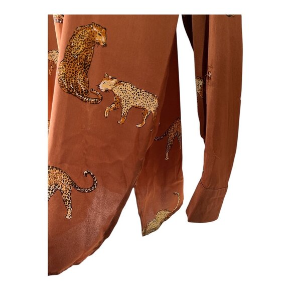 r2 Women’s XL Brown Satin Animal Print Button-Front Shirt – Cheetah Pattern – NW - Picture 5 of 8
